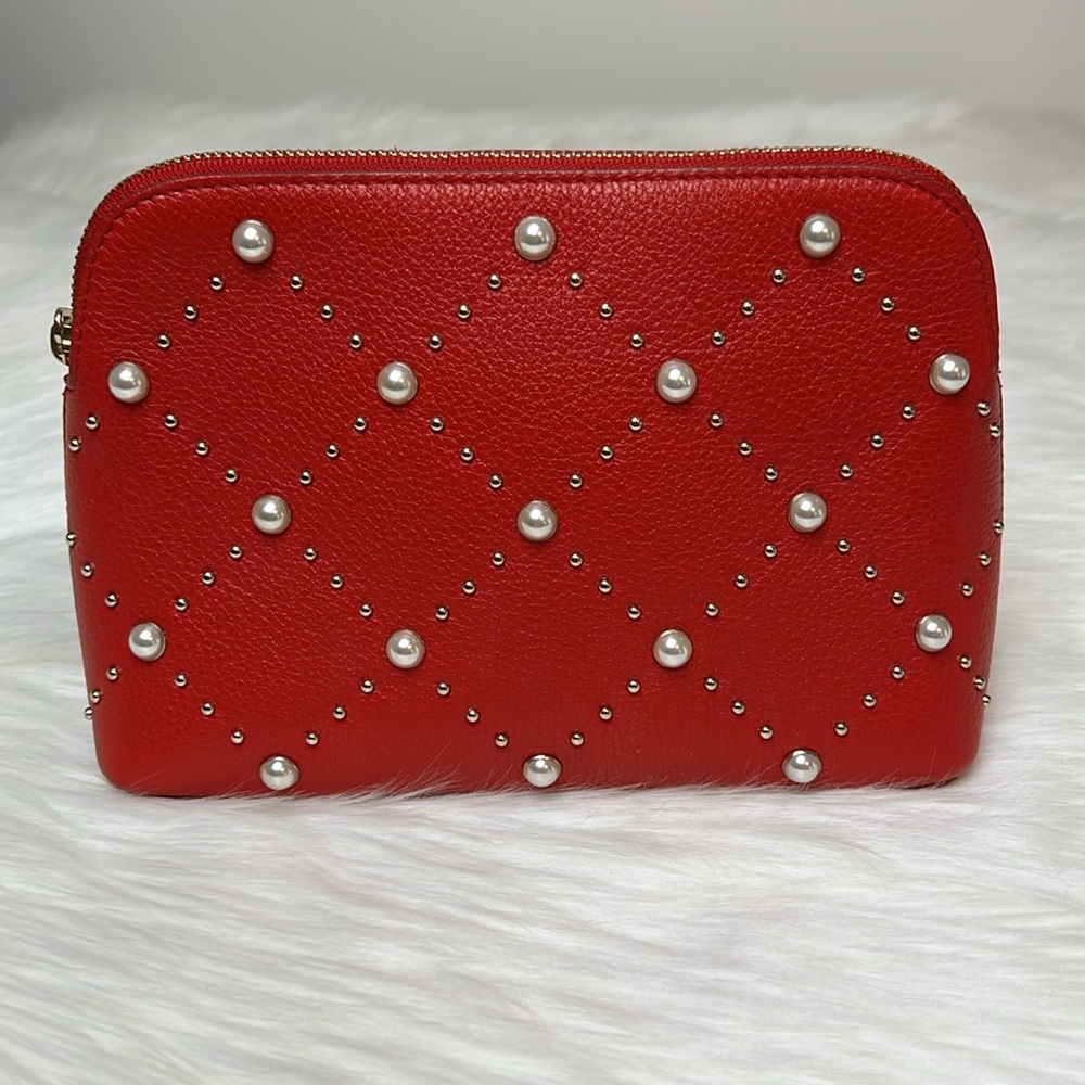 Kate Spade Hayes Street Small Briley Pearl Red Leather Makeup Bag Cosmetic Bag
